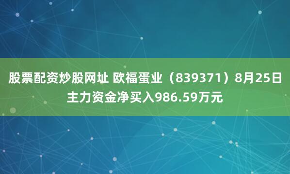 股票配资炒股网址 欧福蛋业（839371）8月25日主力资金净买入986.59万元