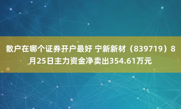 散户在哪个证券开户最好 宁新新材（839719）8月25日主力资金净卖出354.61万元